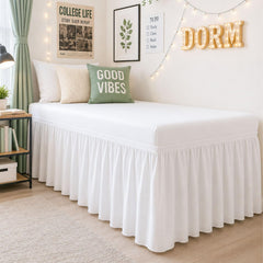 Cottington Lane front view showing tidy white Twin XL bed skirt and polished look