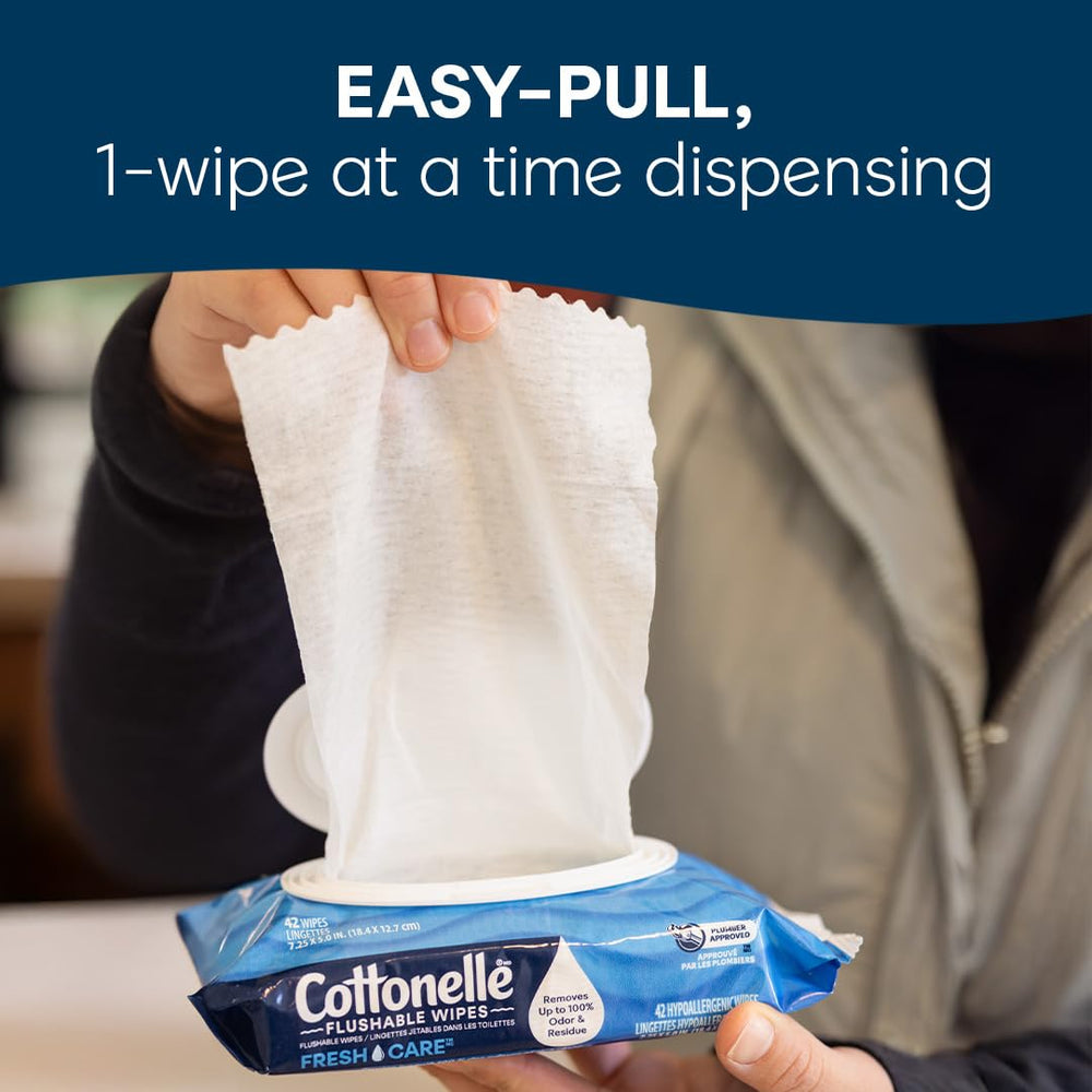 Cottonelle product label close-up highlighting flushable and septic-safe info