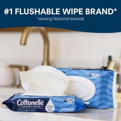 Cottonelle open flip-top close-up showing easy dispensing and moisture retention