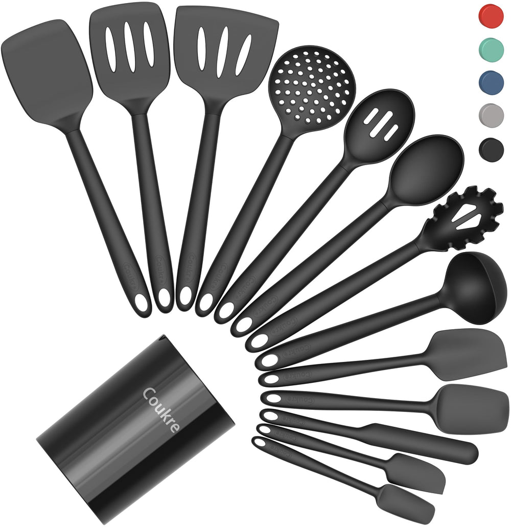 Coukre 14-piece set with holder displayed on countertop, easy access