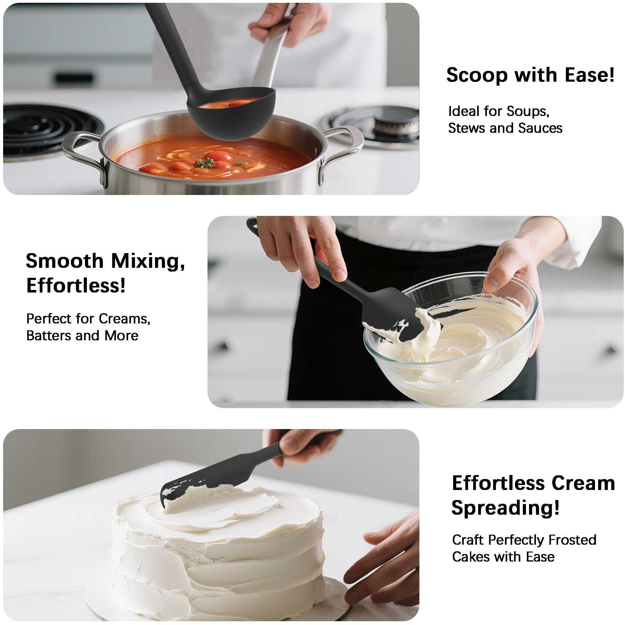 Coukre utensils in a skillet being used to flip food without scratching
