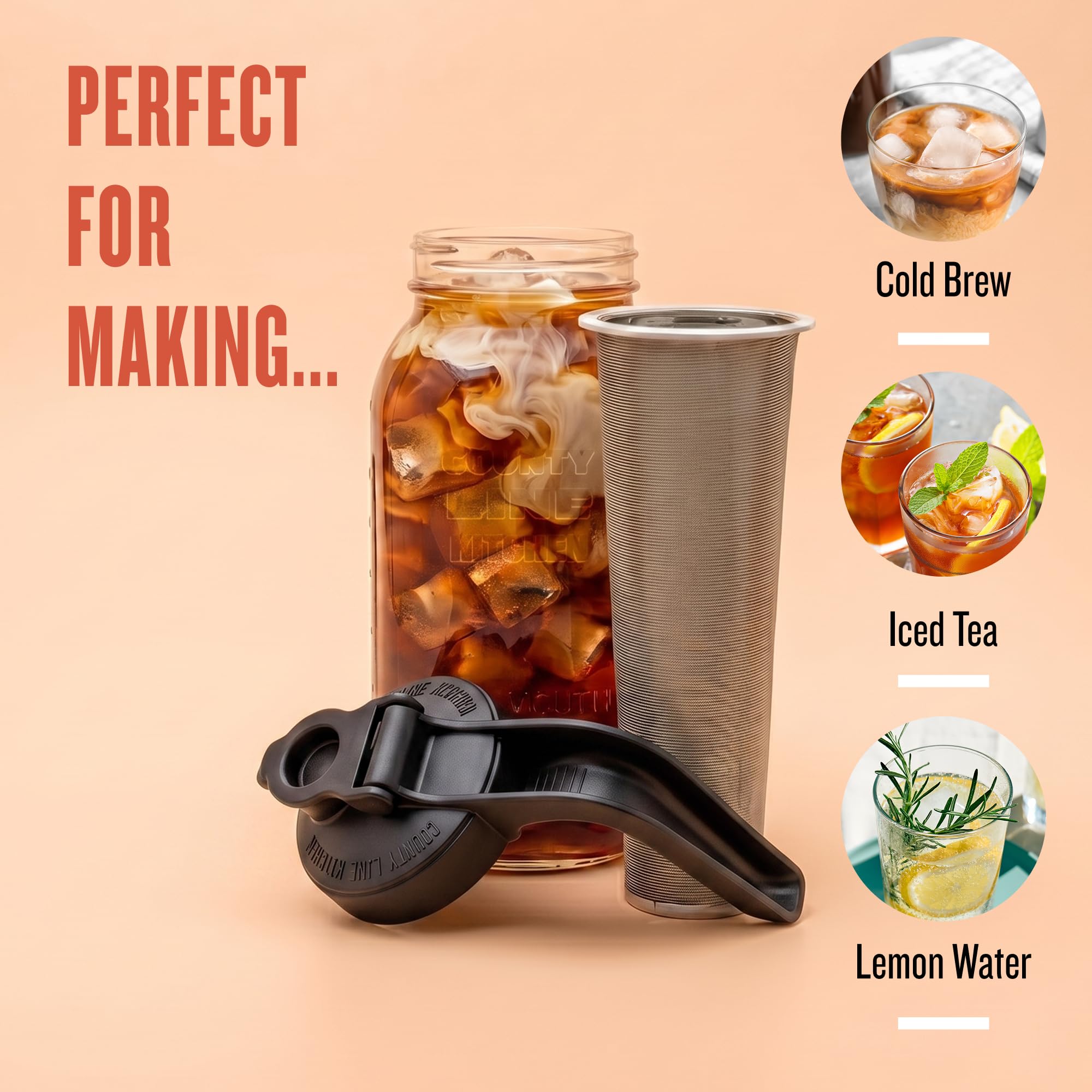 County Line Kitchen pouring cold brew into glass, controlled spill-free pour