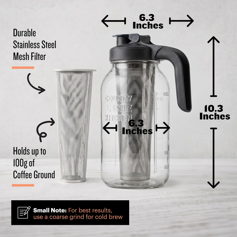 County Line Kitchen close-up stainless steel mesh filter, ensures grit-free brew
