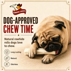 Cowdog Chews retriever roll in a dog’s mouth during supervised chewing for enrichment