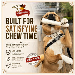 Cowdog Chews held by dog mid-chew showing engagement and satisfaction