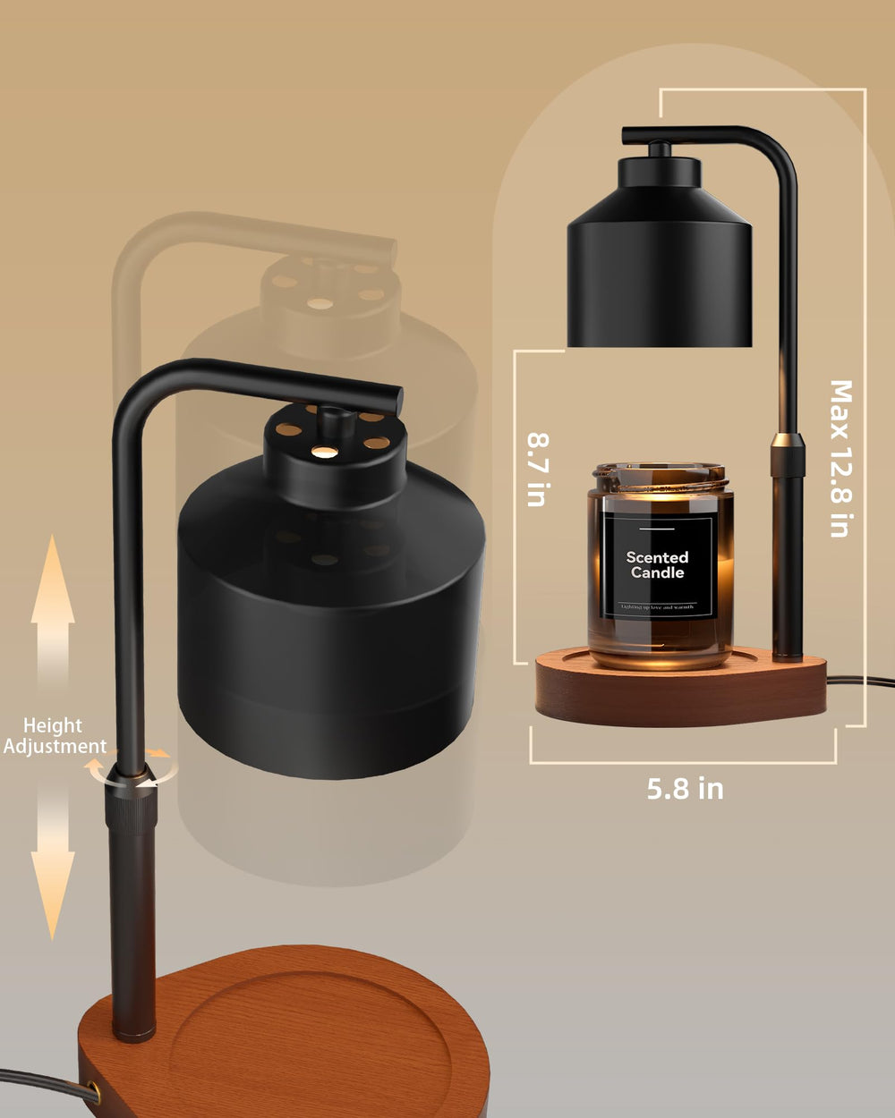 Cozmara adjustable stem raised to fit taller jar candles for even melting