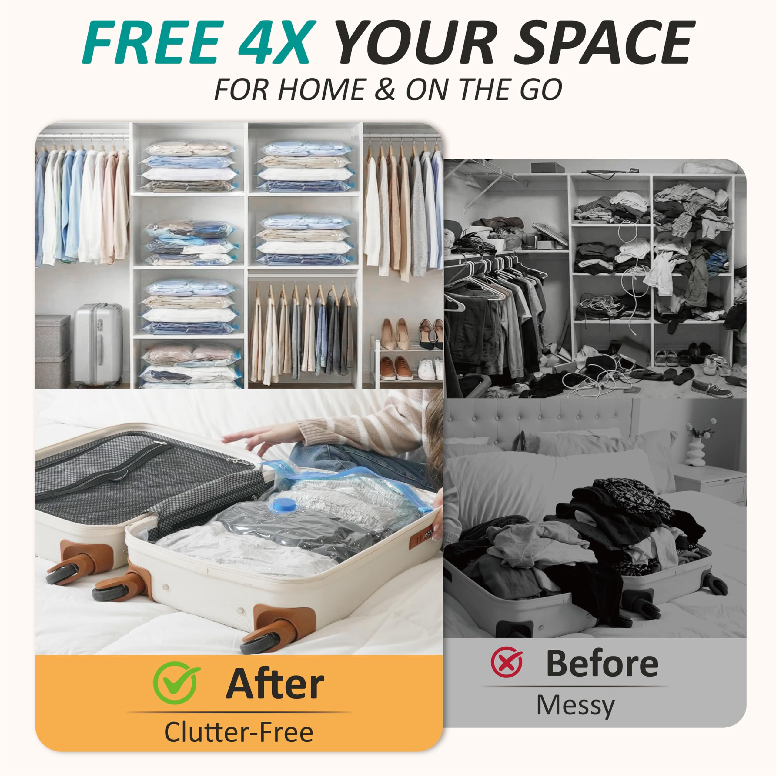 Cozy Essential vacuum bags inside a suitcase demonstrating more luggage capacity
