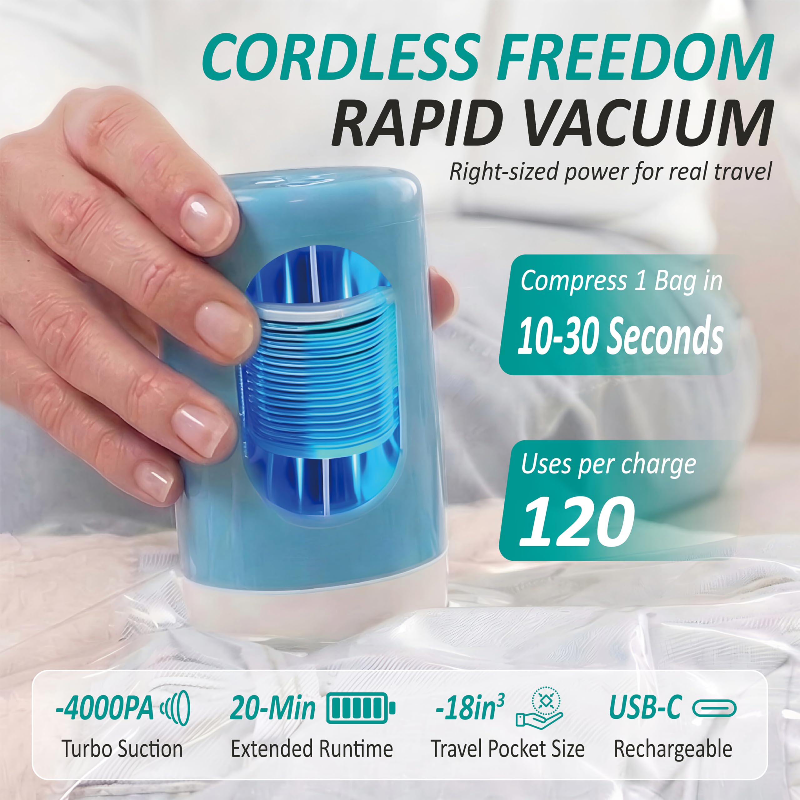Cozy Essential small vacuum bag laid flat illustrating compact packing benefit