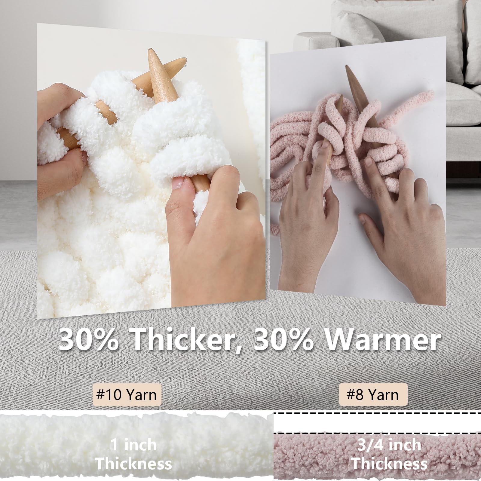 Cream Cozyful chunky blanket draped on sofa showing warmth and coverage
