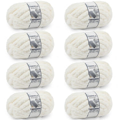 Cozyful skein front view in cream showing weight and label for easy selection