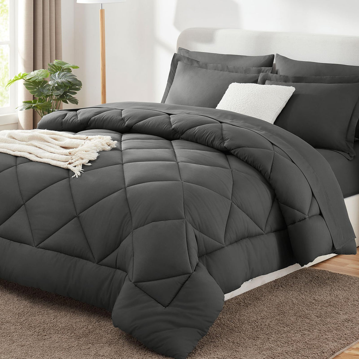CozyLux comforter front view on king bed showing full coverage and neat drape