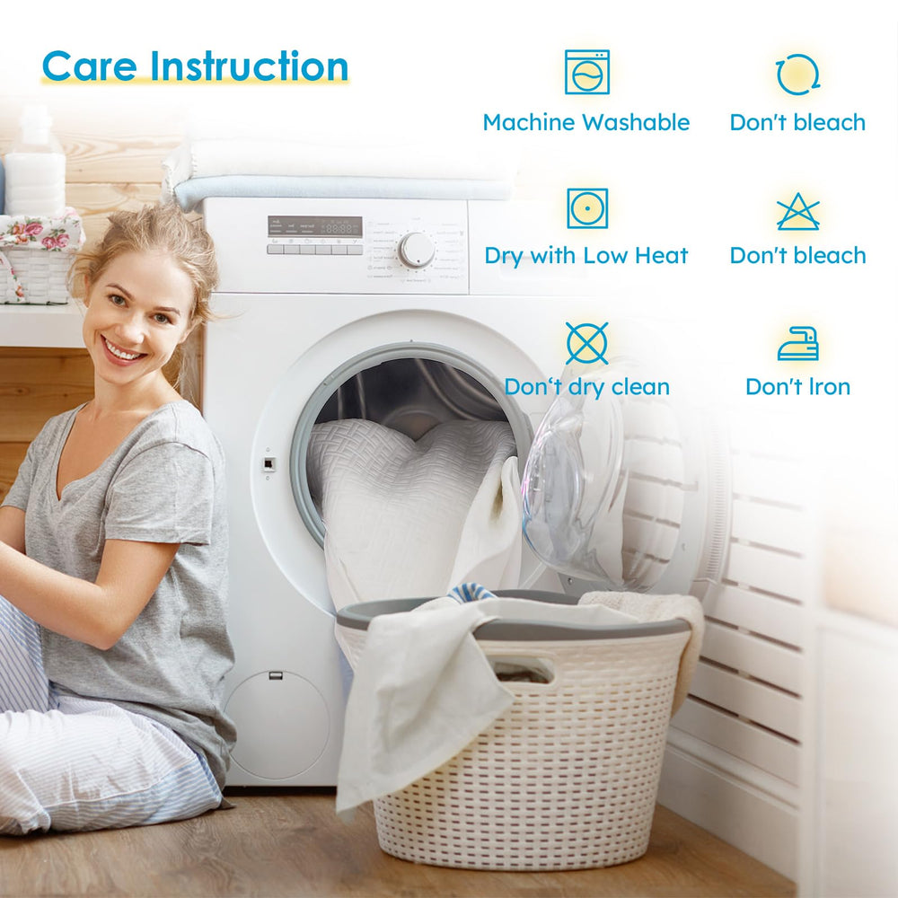Cozymaker care label indicating machine-washable durability benefit