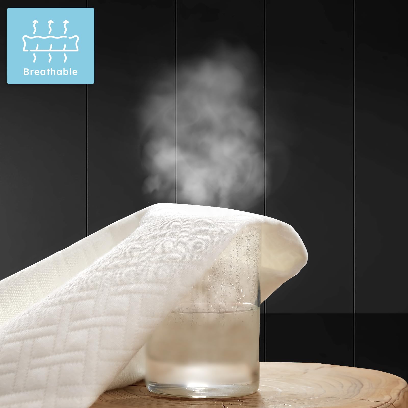 Cozymaker fitted on queen mattress illustrating deep-pocket coverage
