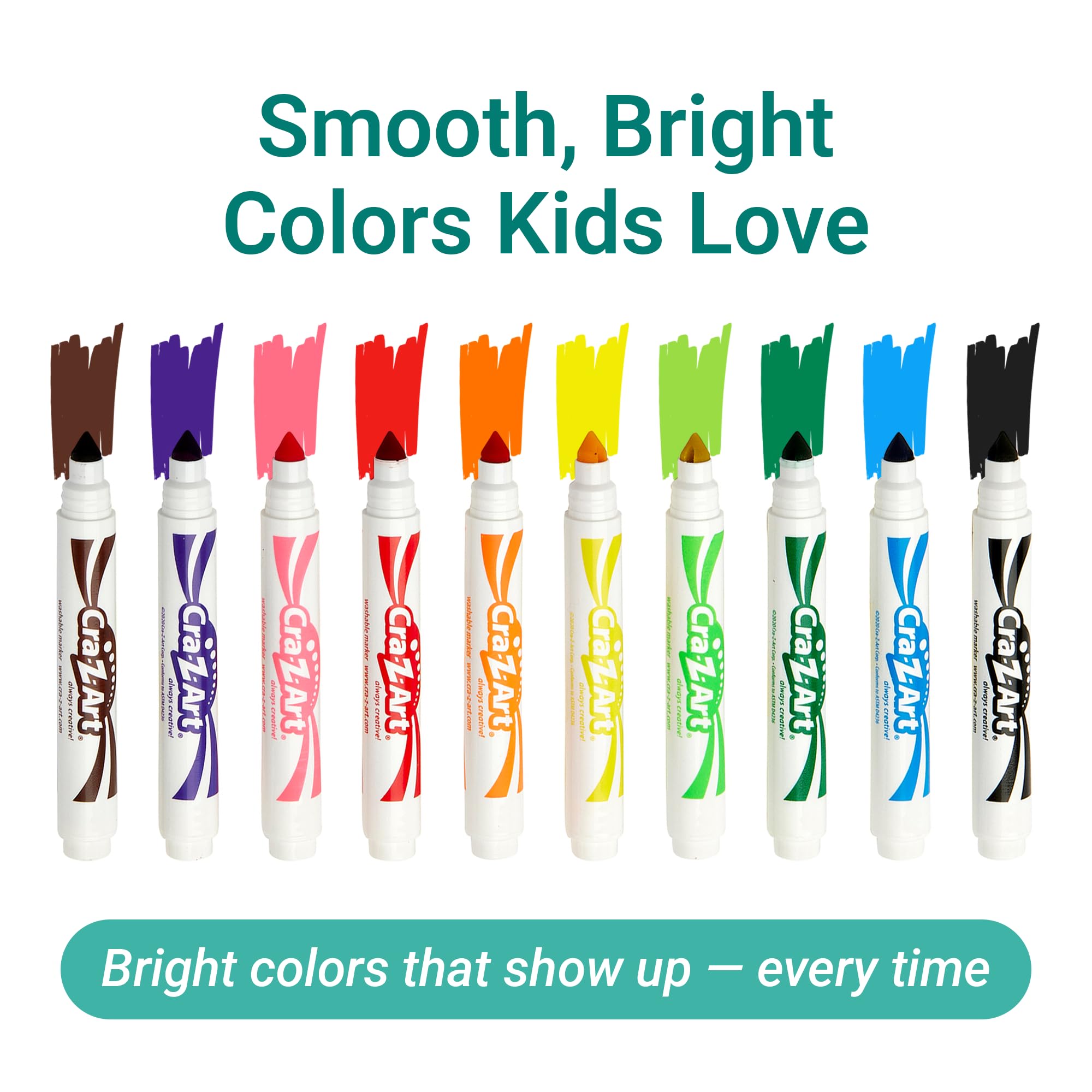 Cra-Z-Art colorful marker strokes on white paper demonstrating vivid hues