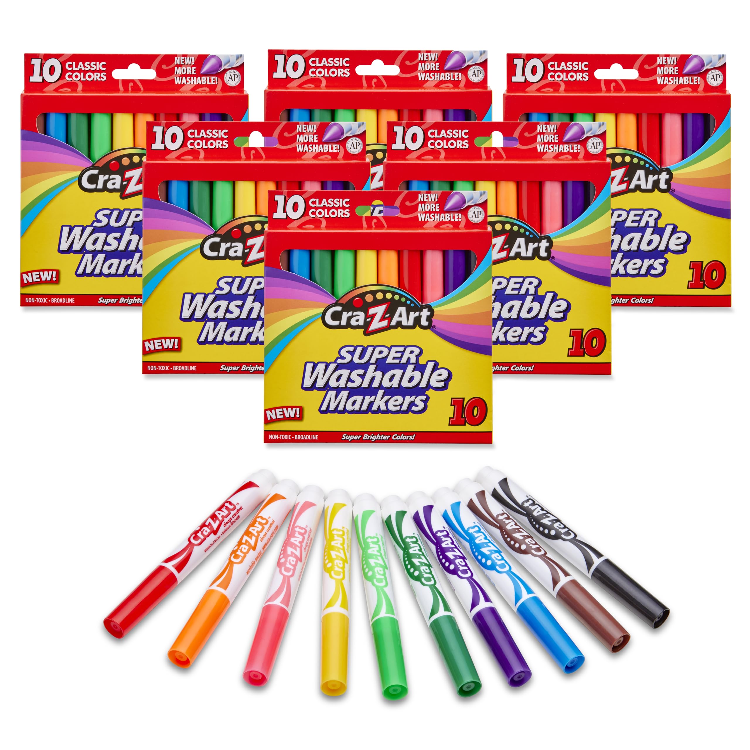 Cra-Z-Art front packaging showing six 10-count marker packs and bold colors