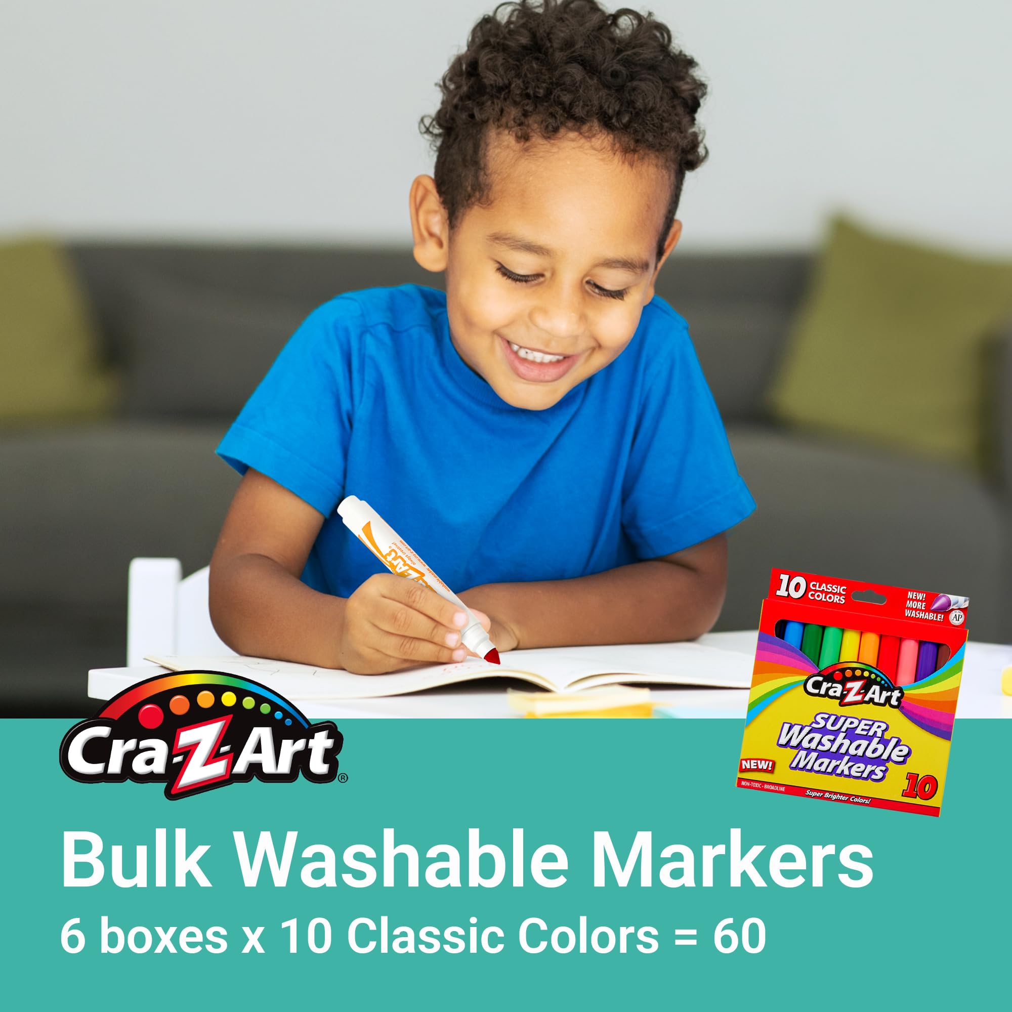 Cra-Z-Art child using a marker showing easy-to-use broadline coverage benefit
