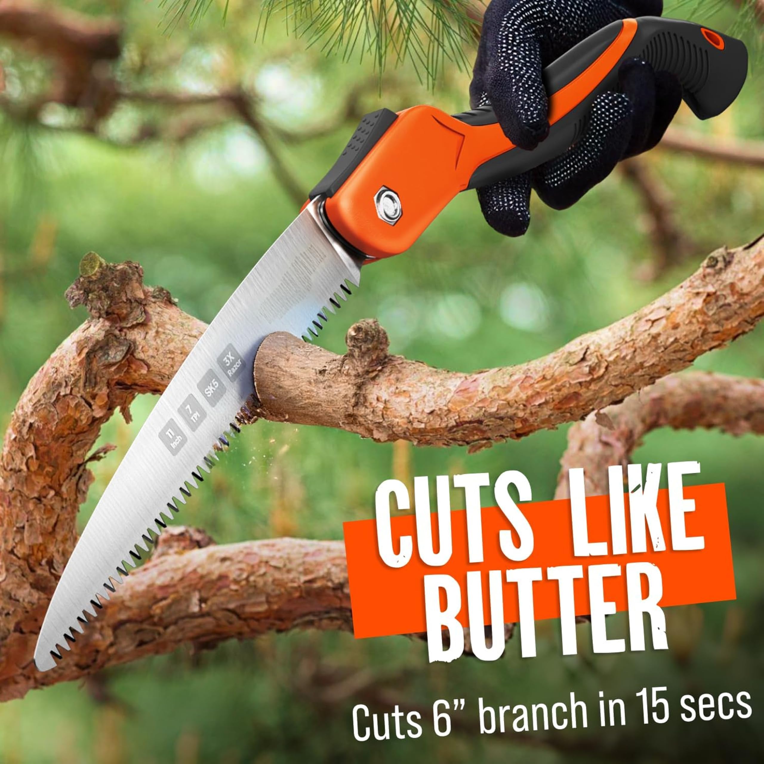 Craft911 saw cutting a branch showing fast wood removal benefit