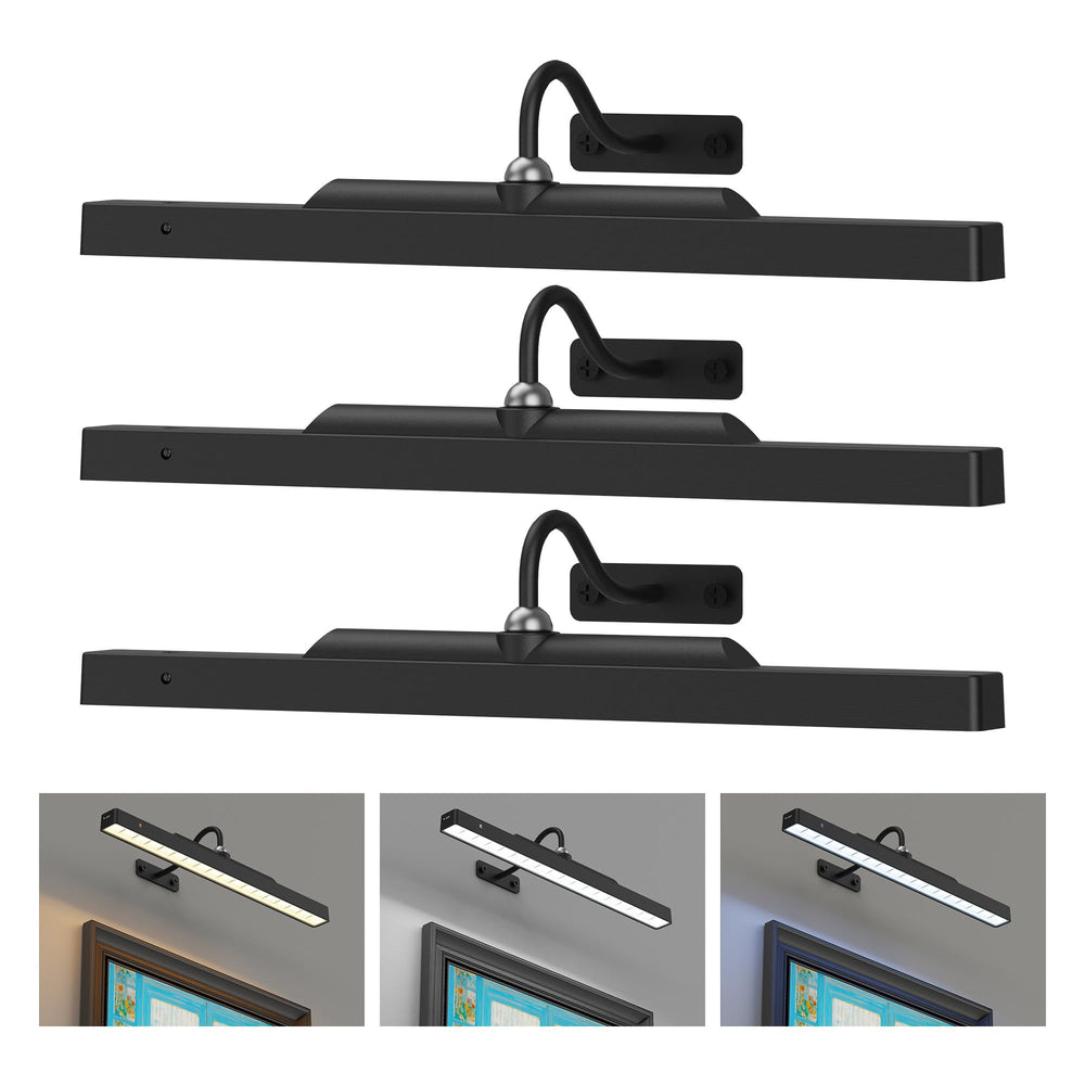 Craftersmark front view of 16-inch black picture light showing sleek profile and benefit: neat cordless accent