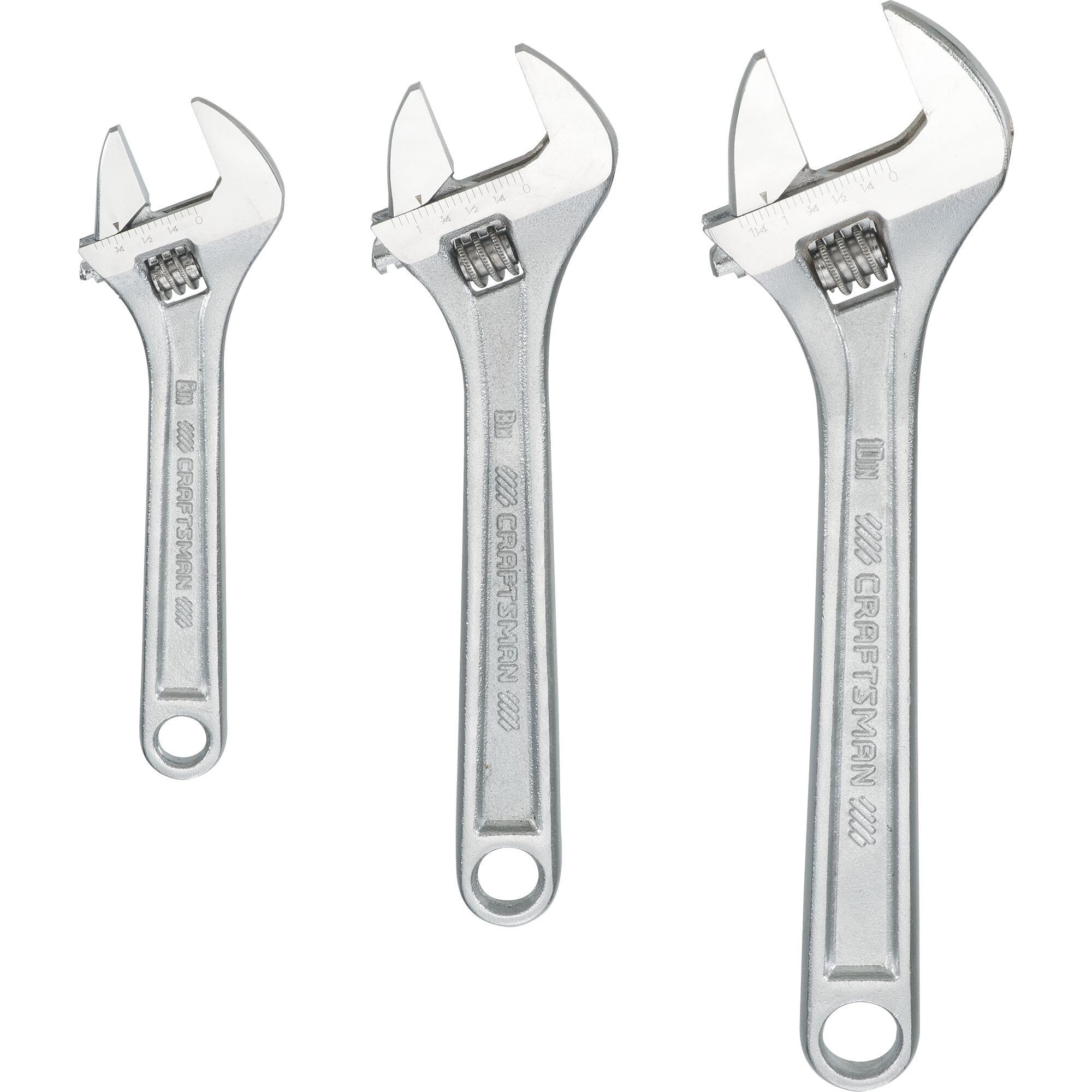 CRAFTSMAN front view of 3-piece wrench set showing sizes and compact storage benefits