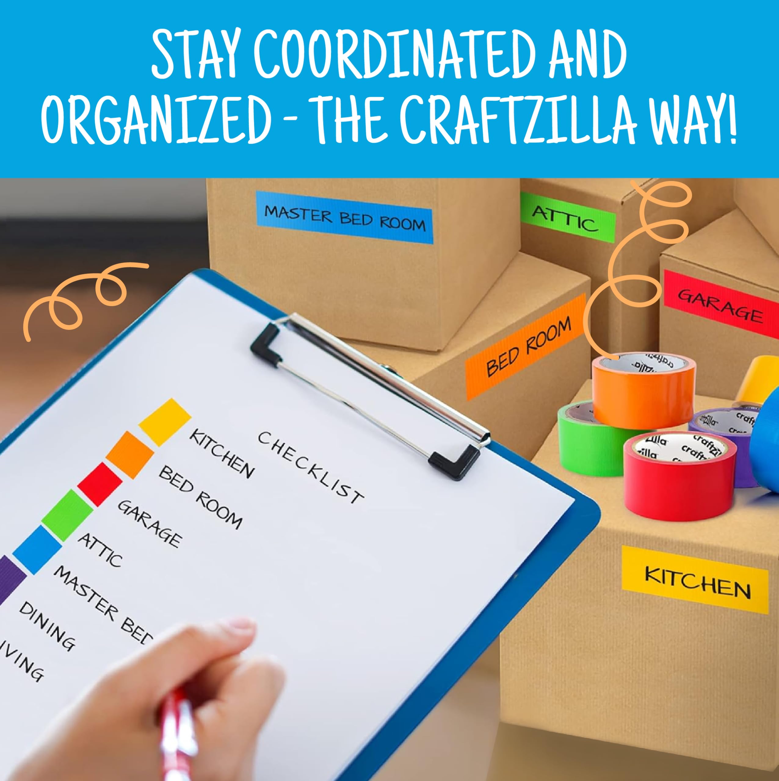 Craftzilla workspace scene with tape used for craft projects and tidy organization