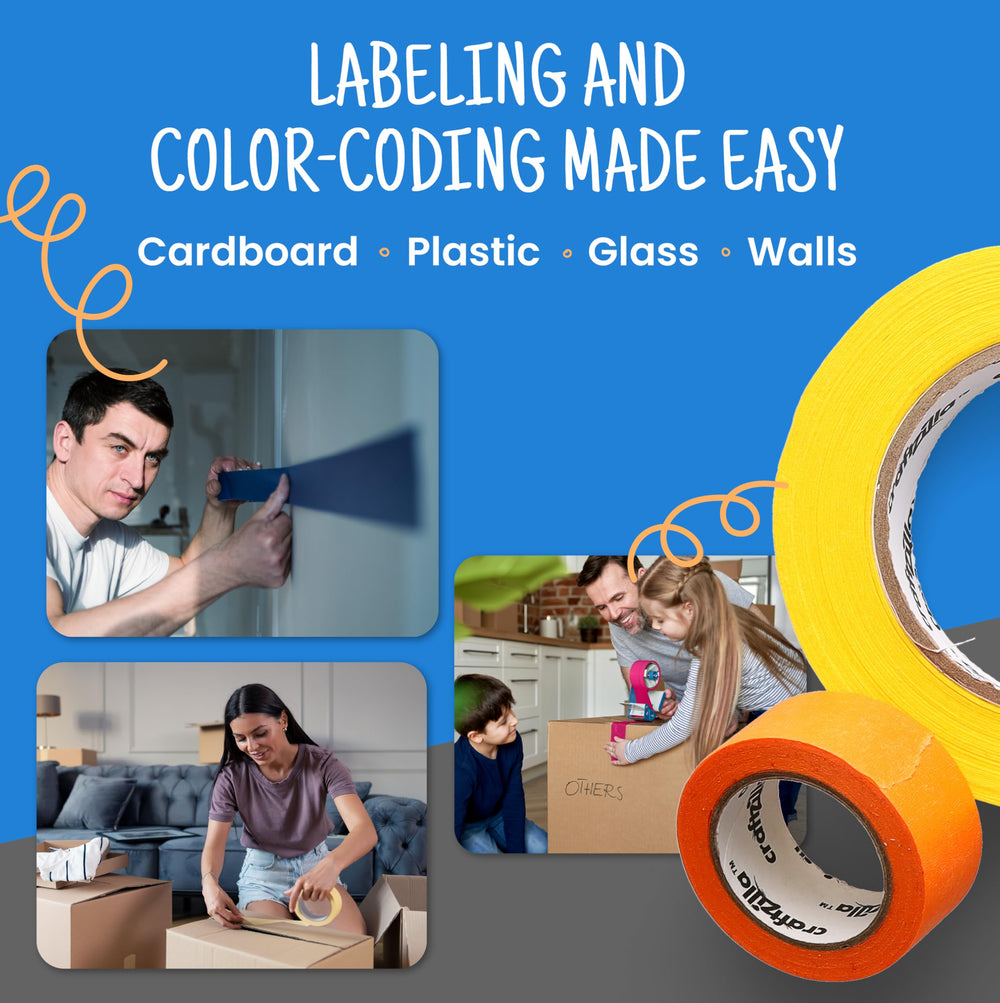 Craftzilla colored tape labeling moving boxes for fast, visible organization