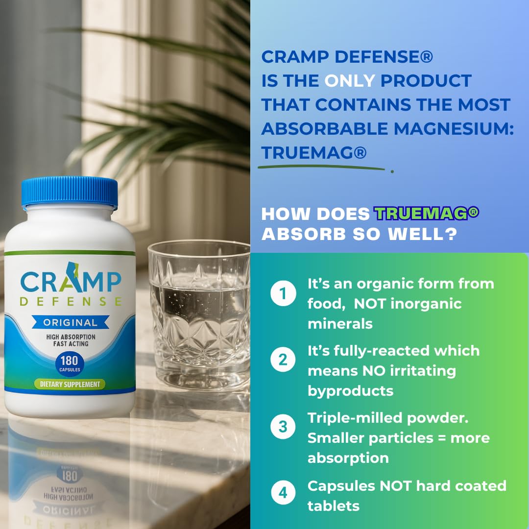 Cramp Defense product label and ingredient list emphasizing Truemag transparency