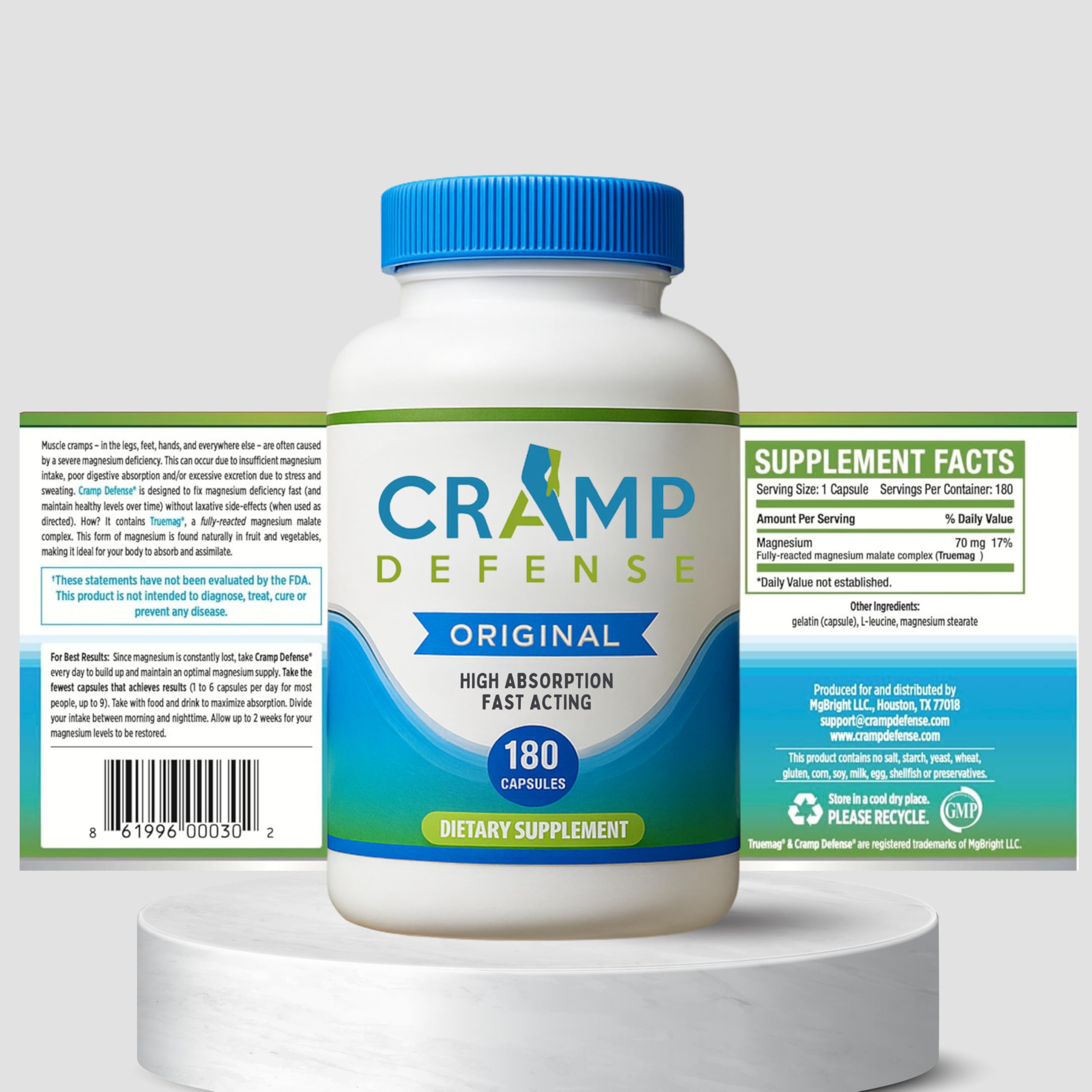 Cramp Defense bottle on bathroom shelf suggesting simple daily supplement routine