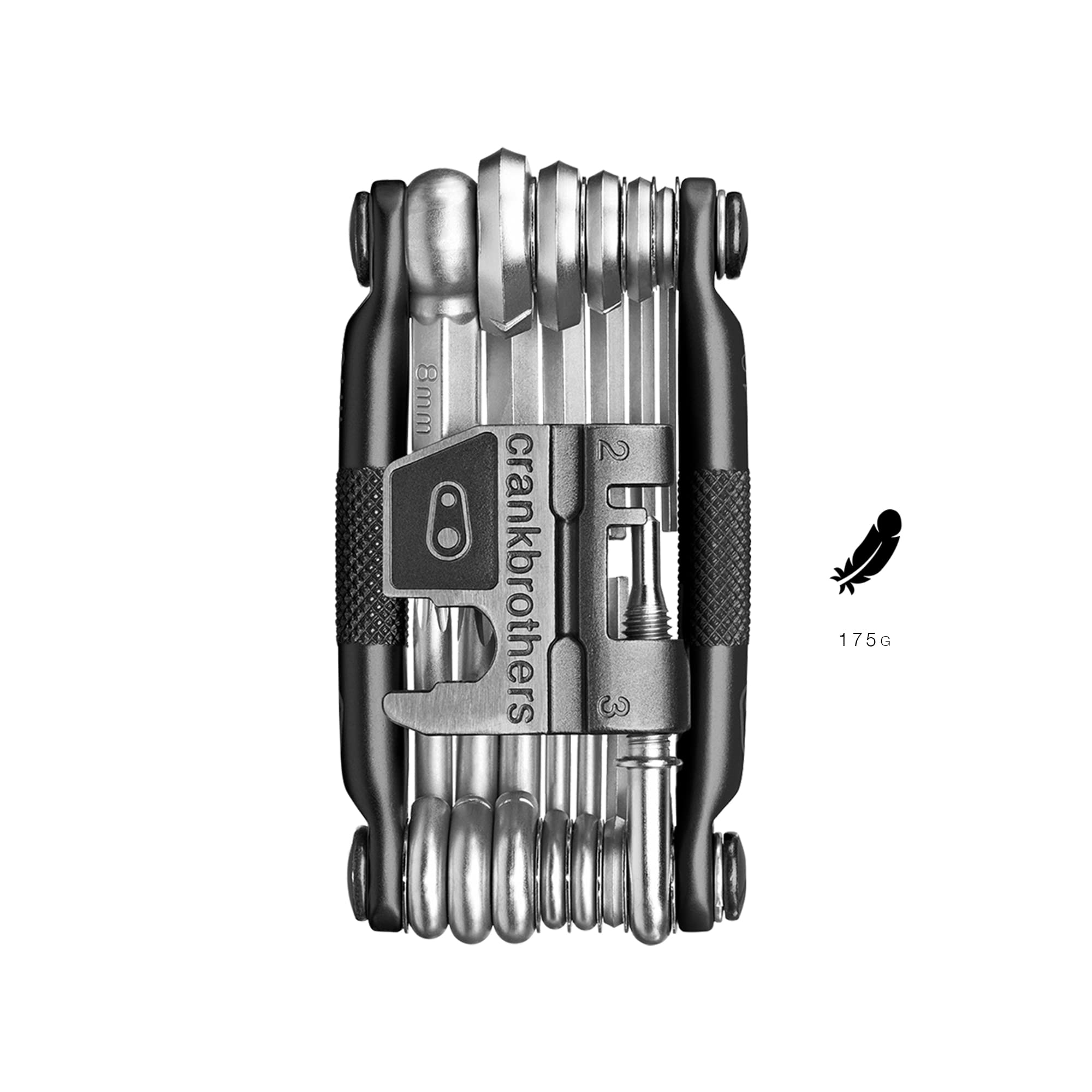 Detail of Crankbrothers chain tool pin and mechanism showing compatibility with 8–12 speed chains benefit emergency repair
