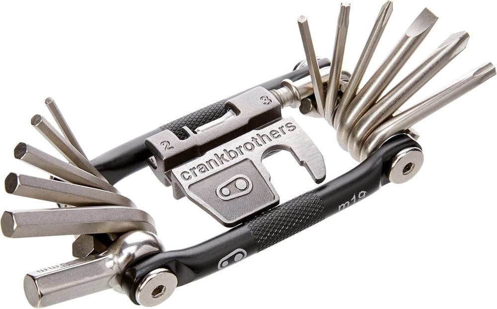 All implements deployed from Crankbrothers tool showing hex, torx, screwdrivers and wrenches benefit complete toolkit