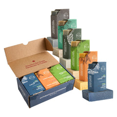 Crate 61 Organics front packaging showing six natural soap bars and recyclable kraft wrap, eco-friendly benefit