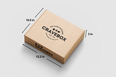 CRAVEBOX open box with visible variety of chips, cookies, bars for easy choice