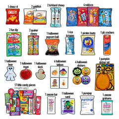 CRAVEBOX open box overhead showing 50-count snacks and toys for gifting convenience