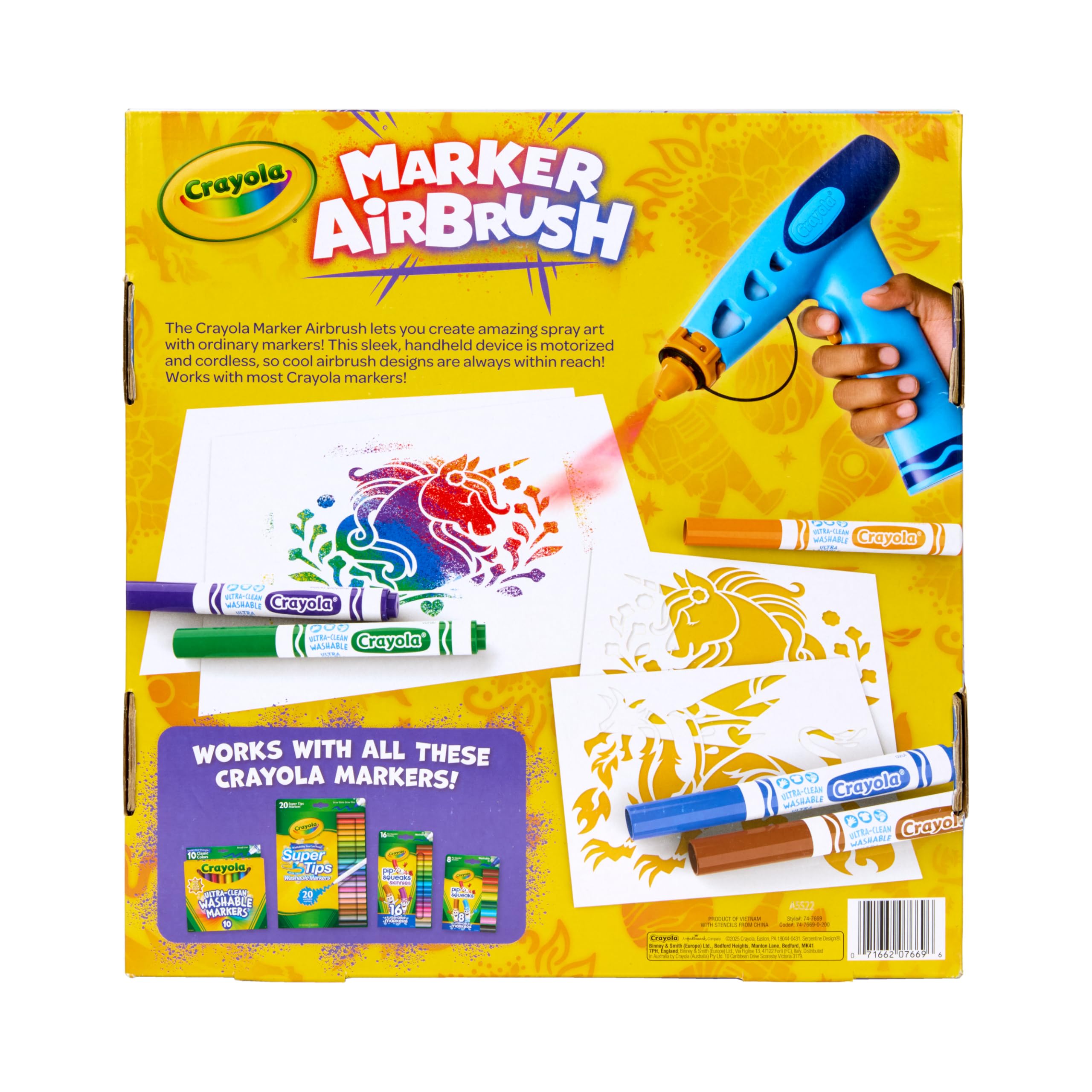 Crayola airbrush spraying mist to show smooth blended color effects