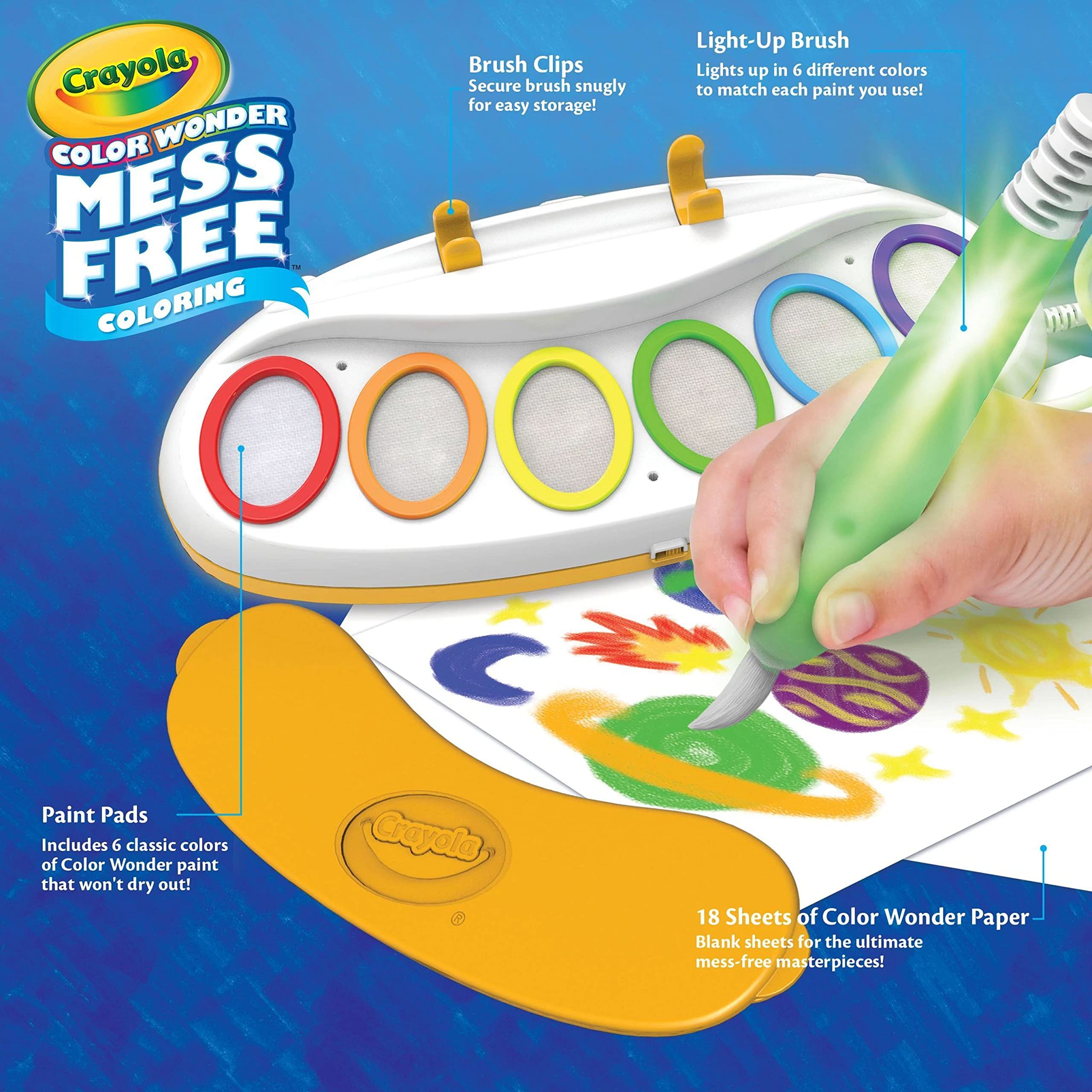 Crayola light-up brush close-up glowing to match paint for engaging strokes
