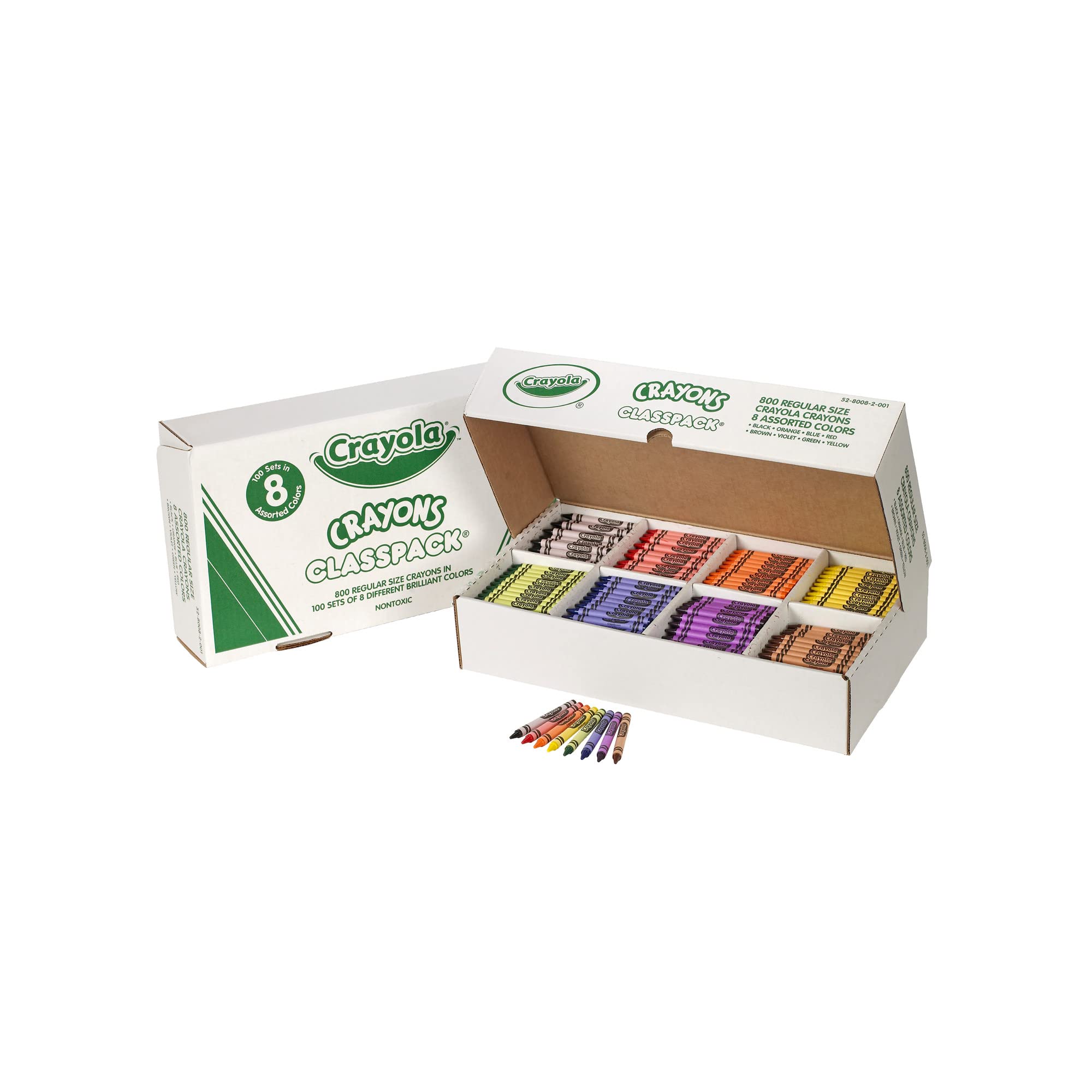 Crayola front box view showing 800ct crayons and tidy packaging benefits