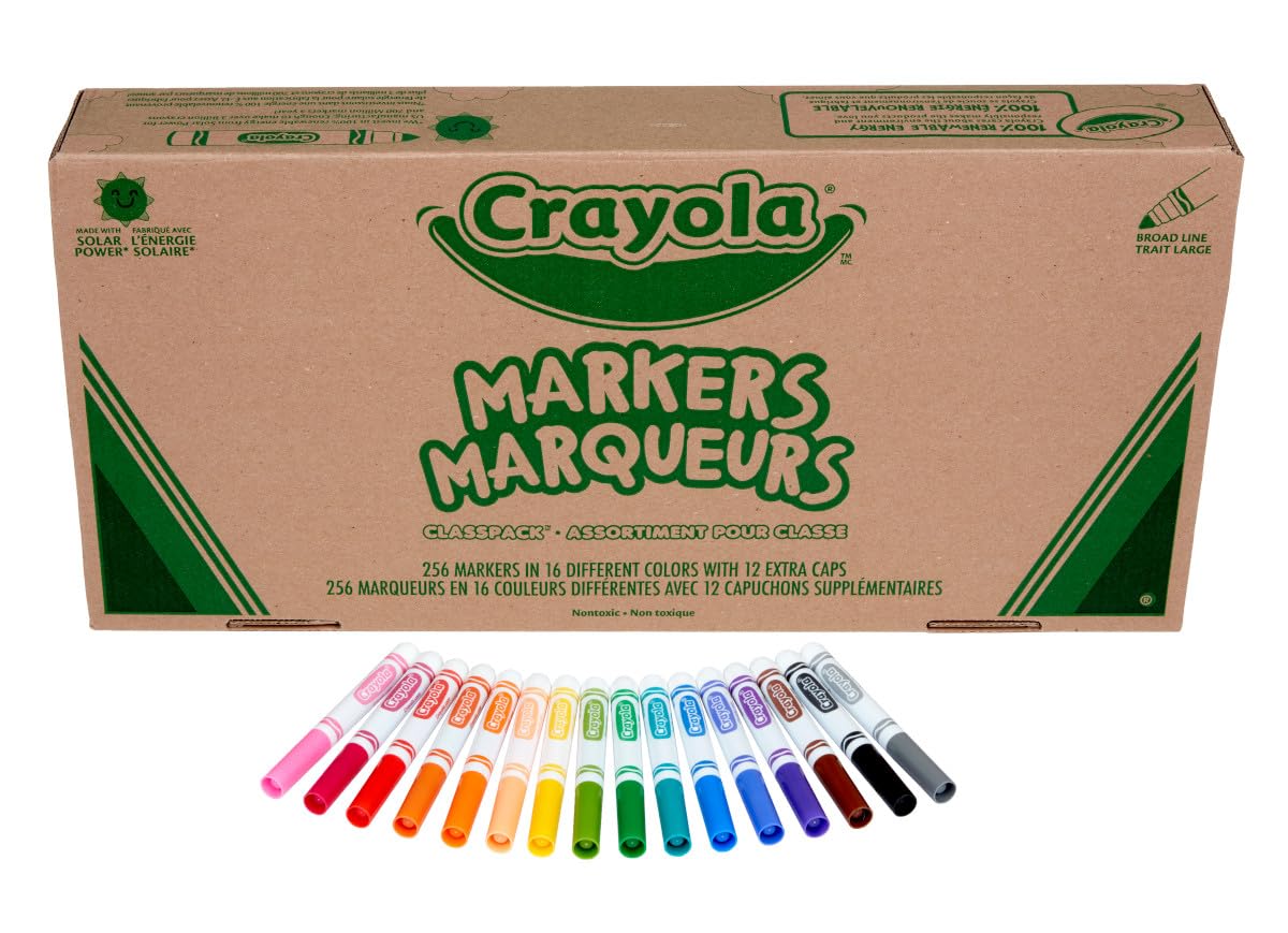 Crayola colorful marker array laid flat showing vibrant hues for easy color selection