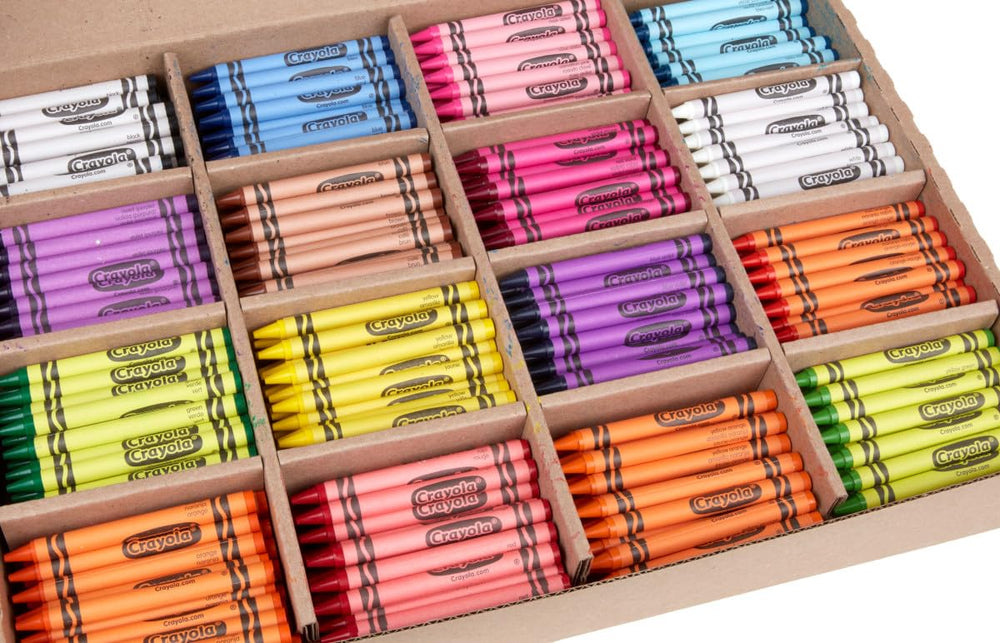 Crayola crayon stack beside ruler showing size and classroom-friendly scale