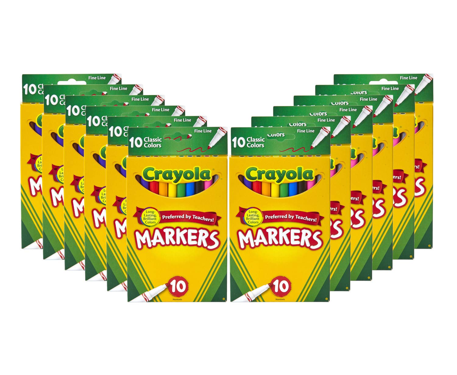 Crayola front boxed set showing colorful markers and easy distribution benefit
