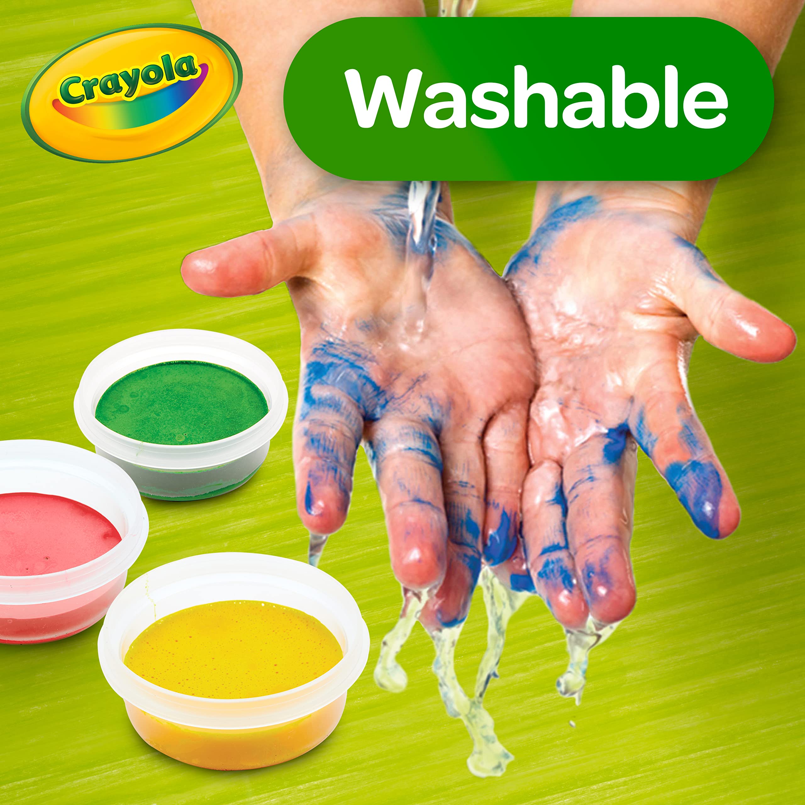 Crayola child using brush with paint demonstrating ergonomic brush and reduced spills