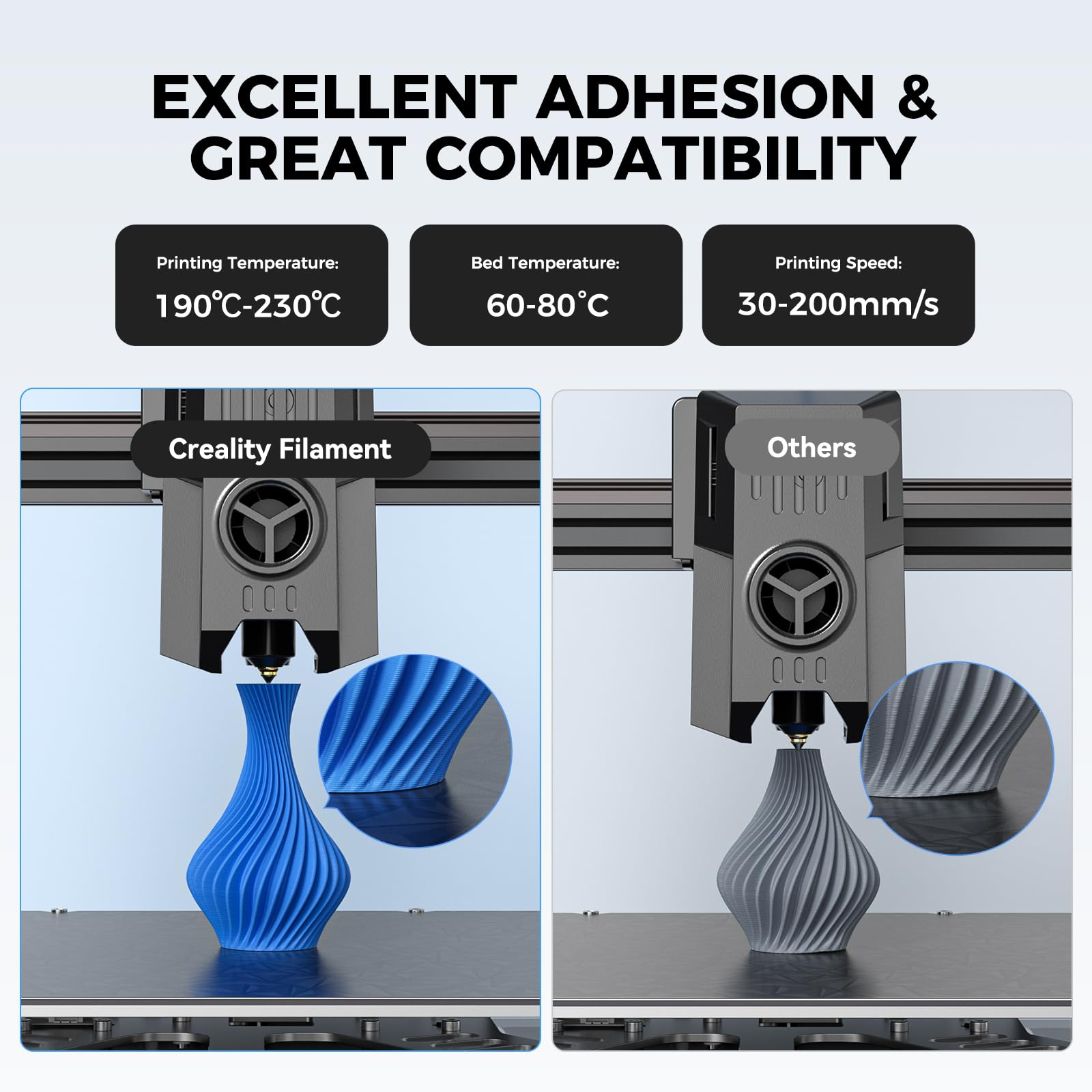 Creality PETG blue printed sample showing clarity and finish
