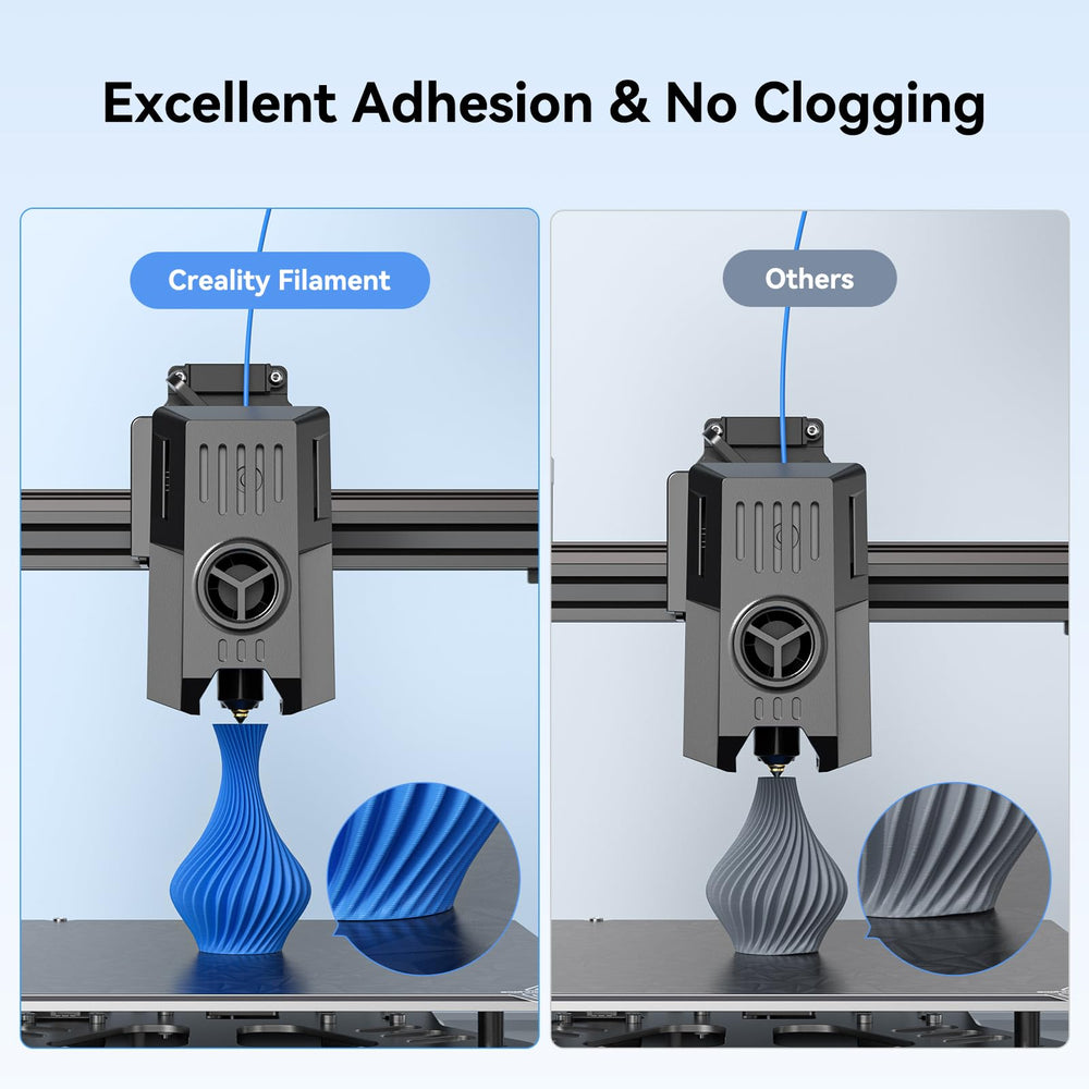 Creality PLA spool side profile demonstrating large-spool design for steady feed