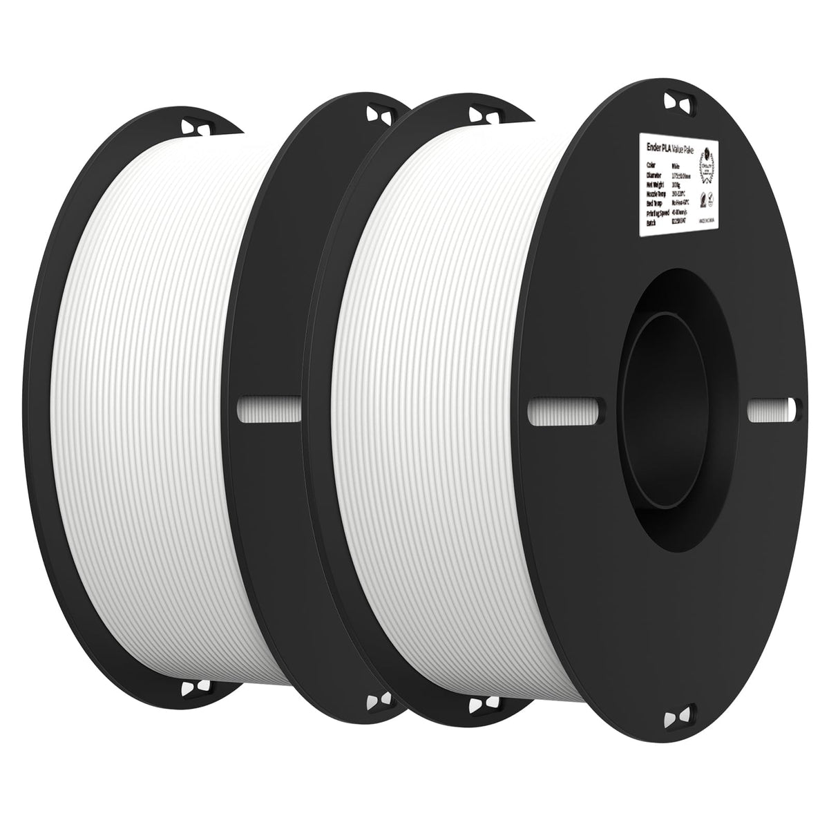 Creality white PLA front packaging showing two 1kg spools and value benefits