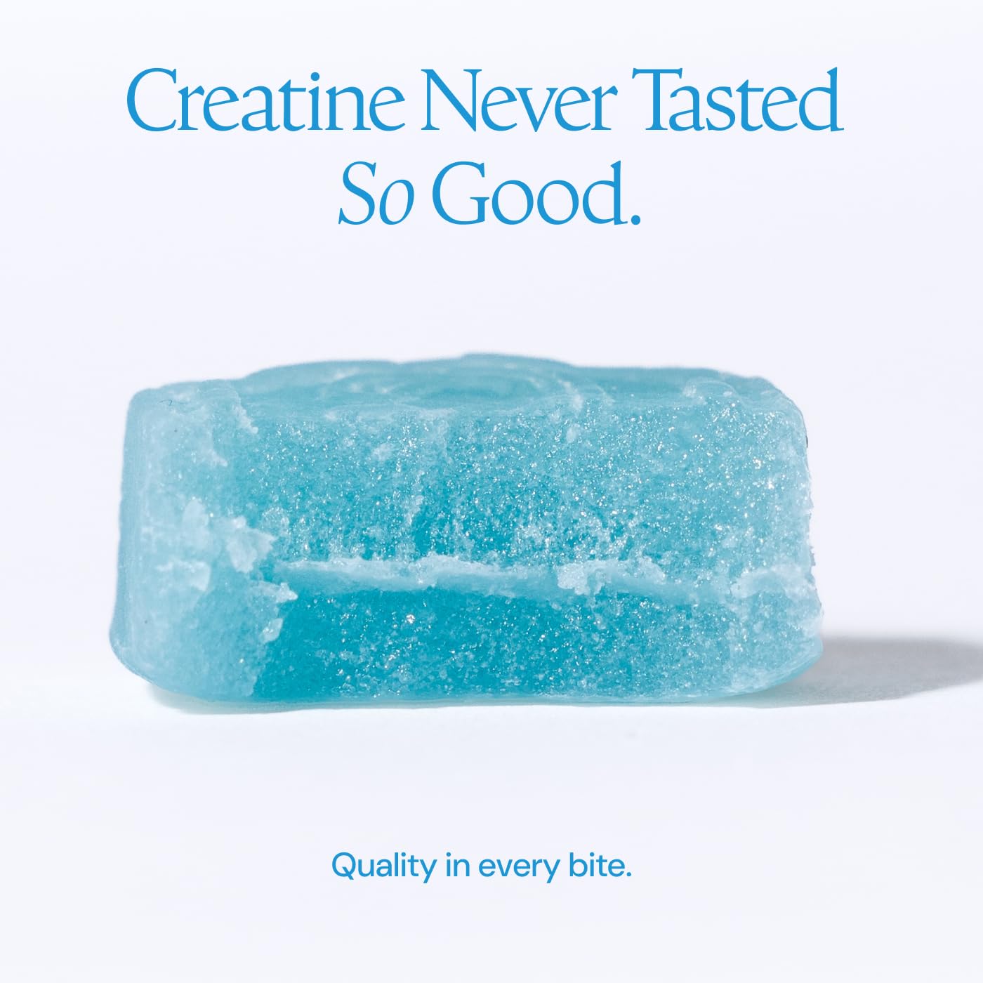 Close-up of Create gummy texture highlighting soft chew and anti-melt finish for long shelf life