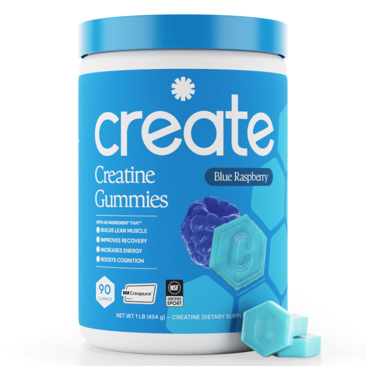 Create gummy bottle front view showing label and servings for easy identification and trust