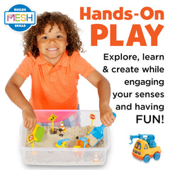 Creativity for Kids open bin with sand and tools highlighting organized storage benefit