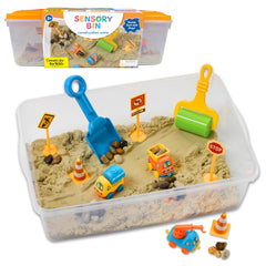Creativity for Kids front packaging showing construction playset and benefits of contained sensory play