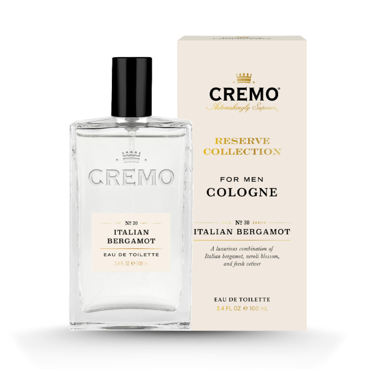 Cremo bottle front view showing sleek design and fresh citrus appeal