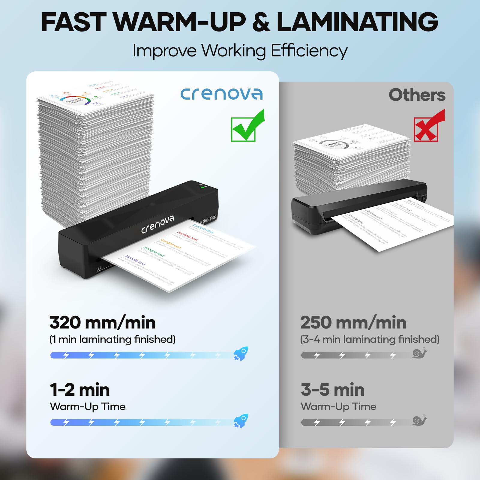 Crenova close-up of hot/cold switch and one-button operation benefit