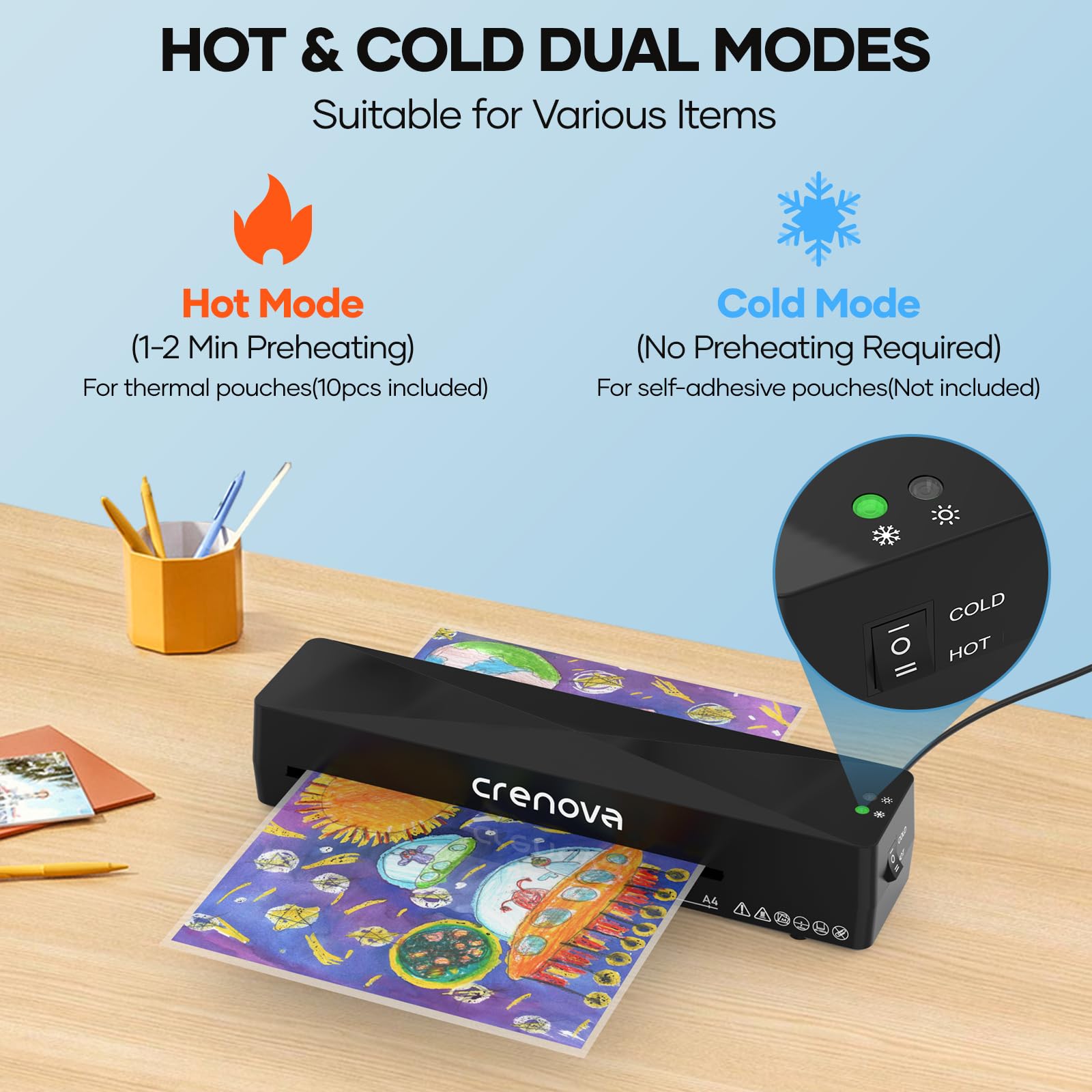 Crenova laminator in use protecting a photo, preserves color vibrancy