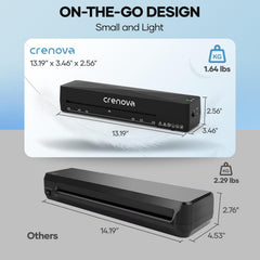 Crenova next to hand for scale, demonstrating lightweight portability
